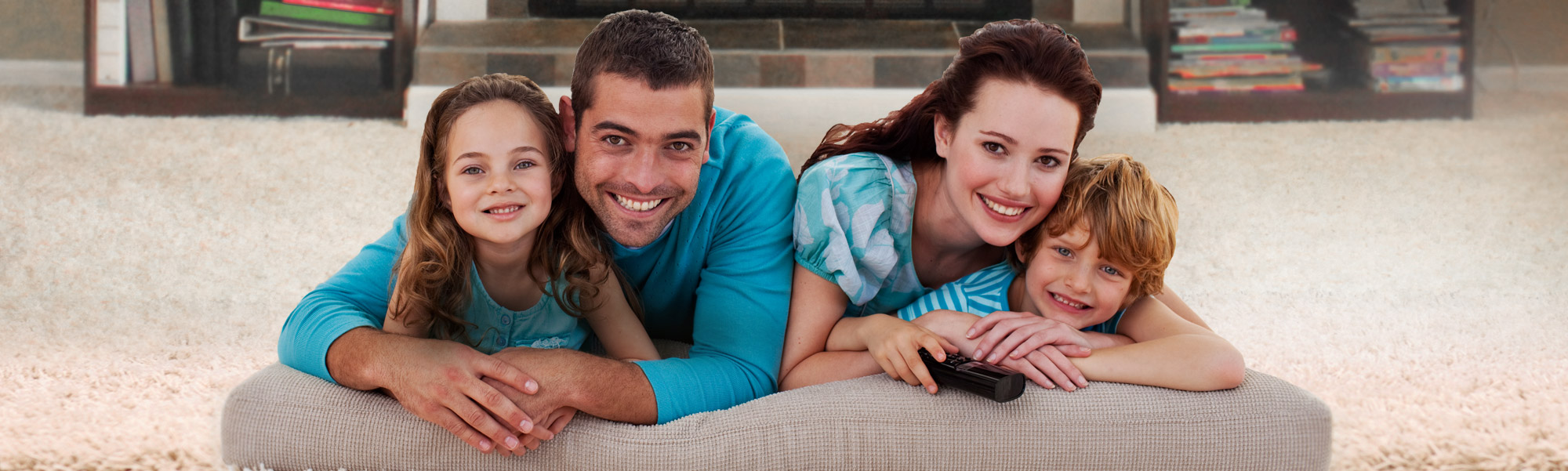 Family on clean carpet